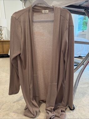 Women's Open-Front Waffle Knit Cardigan - Taupe